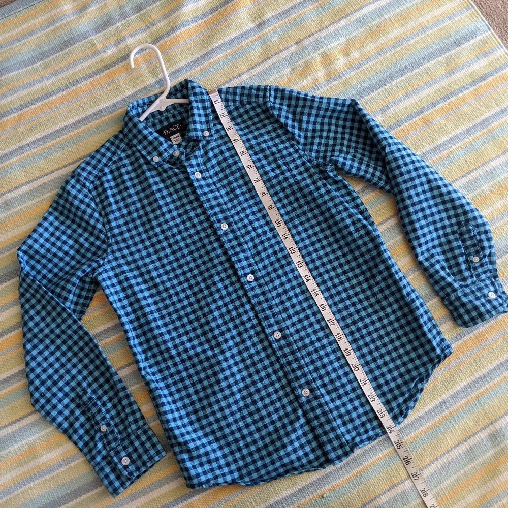 *Boy's Children's Place Blue Plaid Button up Large